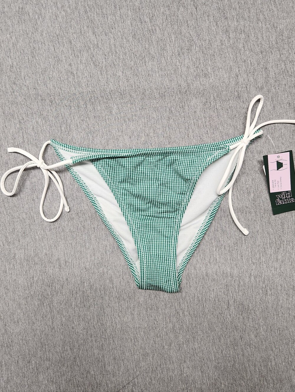 Wild Fable Women’s Gingham Low‑Rise Extra‑Cheeky Side‑Tie Bikini Bottom – Green